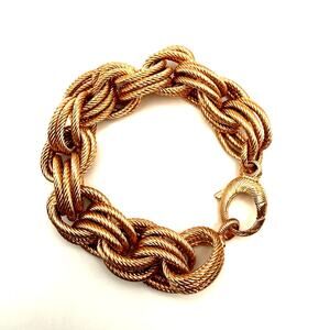 NWOT MILOR ITALY Rose Gold Plate Bronze Triple Link Textured Chain Bracelet